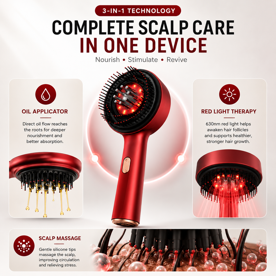 3 In 1  Electric Scalp Massager | IPX7 Waterproof | Headache Relief & Hair Growth