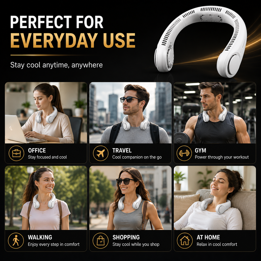 LEMOISTAR Portable Neck Fan, 4000mAh Battery, 3 Speeds, 360° Cooling, Hanging Outdoor Travel